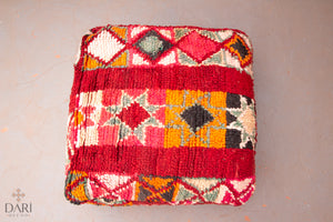 RED & COLORFUL SYMBOL WOOL POUF